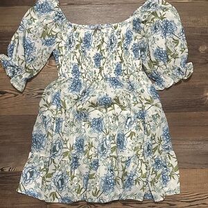 Baltic Born Blue and Green Floral Smocked Dress